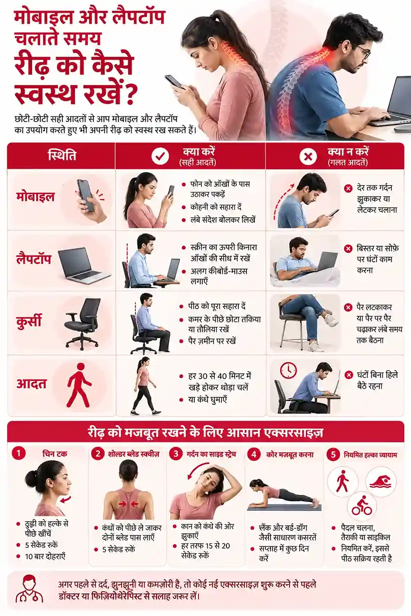 मोबाइल और लैपटॉप चलाते समय रीढ़ को कैसे स्वस्थ रखें